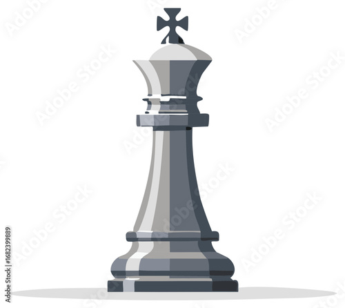 Solitary chess king piece featuring a cross emblem. Reflective surface, vector style illustration of single chess king figure.