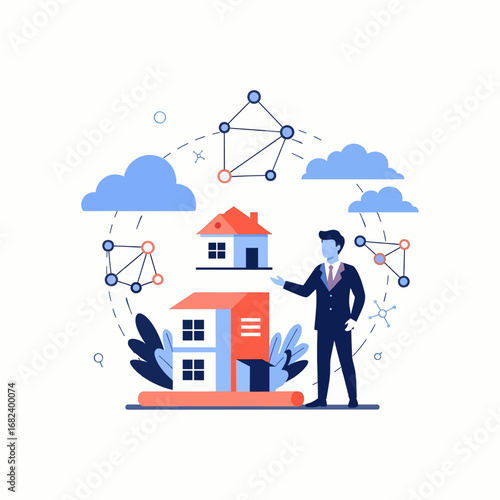 Real estate agent showing property  Minimal Flat Vector Illustration for real estate, home, construction, templates, and brandless design