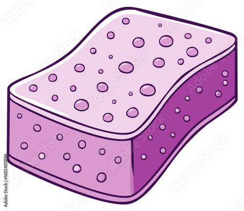 Cartoon purple washing sponge with round holes for cleaning objects