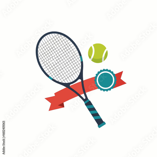 Tennis racket with ball  Minimal Flat Vector Illustration for fitness, training, sports, templates, and brandless design