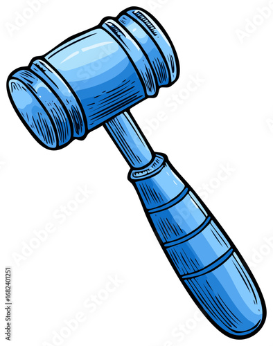 Blue Cartoon Gavel Symbolizing Justice and Legal Authority Hand Drawn Style, Illustration, Courtroom Power
