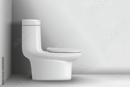 A clean white toilet against white walls with soft shadows. It?s in the corner. A simple, clean aesthetic