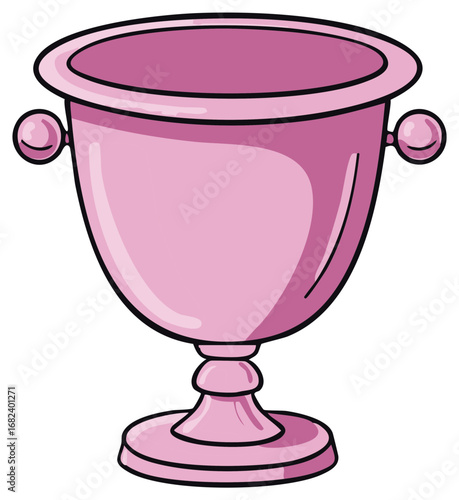 A charming cartoon pink chalice with handles and a detailed base representing celebration or luxury