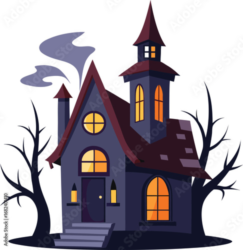 Haunted house with chimney and ghostly windows