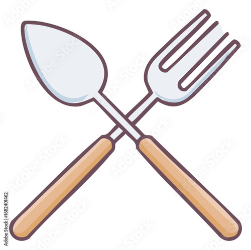 Crossed Spoon and Fork, Culinary Utensils, Food, Restaurant, Dining, Vector Illustration