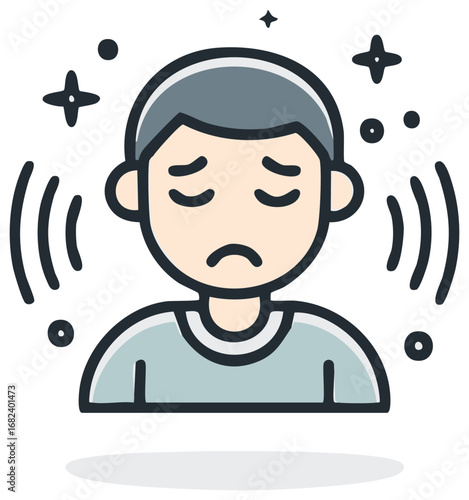 Illustration of Person Feeling Unwell with Dizziness or Tinnitus Symptoms