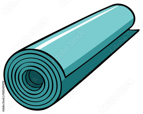Rolled exercise or yoga mat in a cartoon style