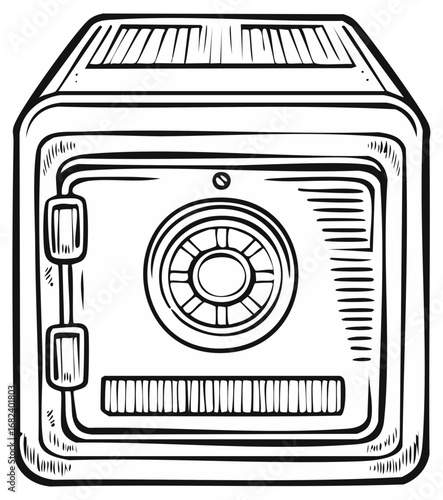 Hand-drawn illustration of a safe, secure storage for valuables, money, or documents.