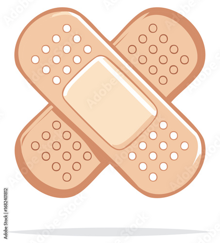 Crossed cartoon adhesive bandages with a beige color, wound treatment symbol