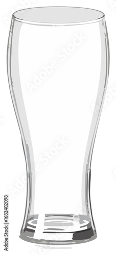 Illustration of an empty glass for beverages, tall shape, transparent container.