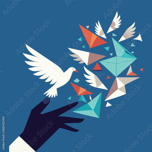 Human hand releasing doves triangle design