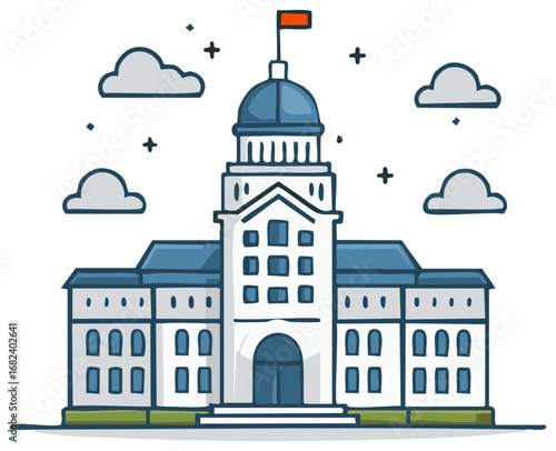 Wallpaper Mural Stylized government building with a dome and red flag under clouds Torontodigital.ca