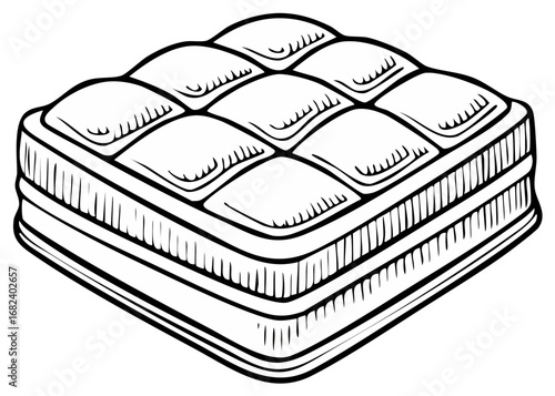 Detailed Line Art Illustration of a Comfortable Tufted Mattress for Restful Sleep