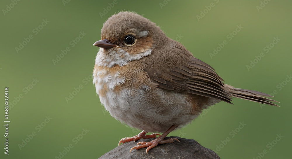 Fototapeta premium ふわふわ可愛い小鳥 緑背景で穏やか描写 優しい光. AI Generated