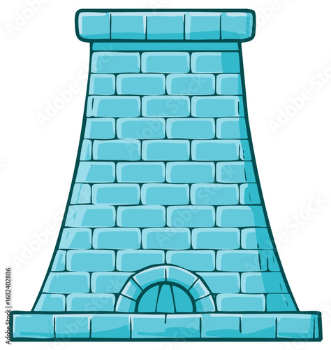 Simple cartoon illustration of a tall blue brick furnace or stone chimney