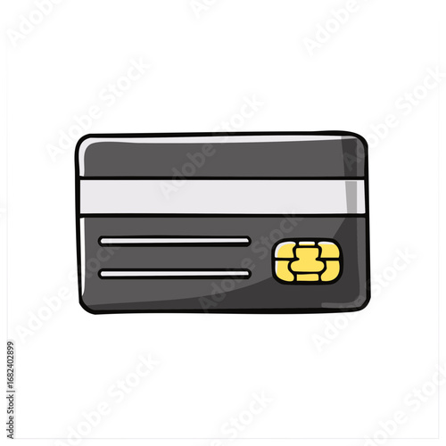Sketch style payment card showing security microchip for financial transactions, personal banking, and business purchasing