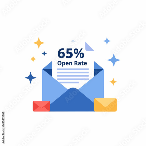 Email newsletter with open rate stats  Minimal Flat Vector Illustration for digital marketing, SEO, content, templates, and brandless design
