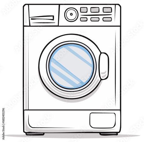 Modern white front loading washing machine illustration appliance for home laundry
