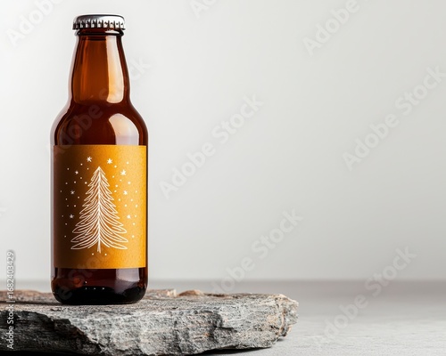 Bottled brown ale with holiday themed label suitable. Pair of containerized dark beer having festive season design ideal for celebration yuletide new year xmas occasion merrymaking