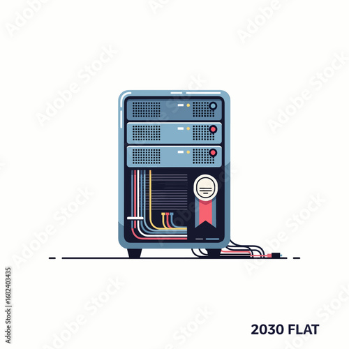 Cloud server rack with cables  Minimal Flat Vector Illustration for software development, IT support, apps, templates, and brandless design