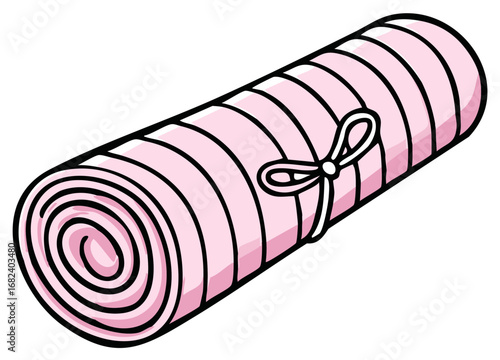 Cute Pink Rolled Fabric Mat Tied with Decorative White Ribbon Bow
