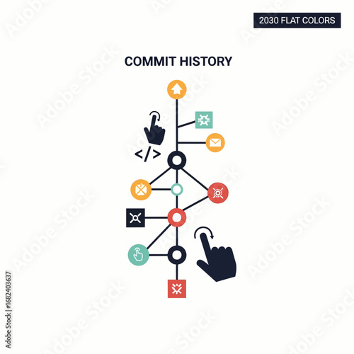 Code repository with commit history  Minimal Flat Vector Illustration for software development, IT support, apps, templates, and brandless design