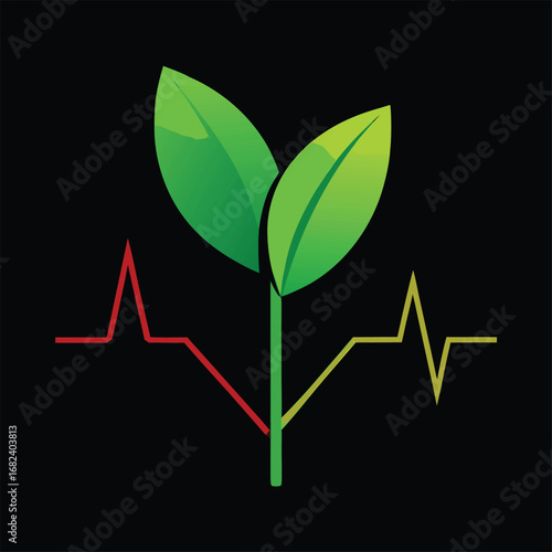 Leaf stem transforming into ECG heartbeat wave