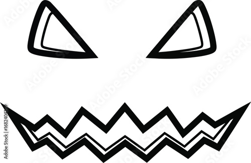 Spooky jack o lantern face with triangle eyes and jagged mouth on white background
