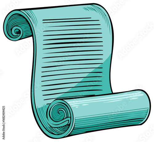 Turquoise Scroll with Horizontal Lines and Rolled Ends