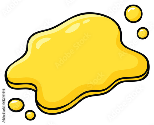 Bright yellow liquid splash with small droplets isolated on white background