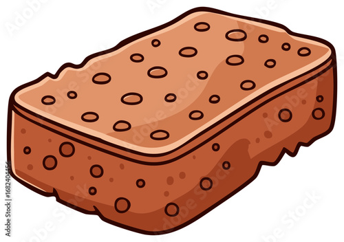 Cartoon brown cleaning sponge with porous texture vibrant illustration