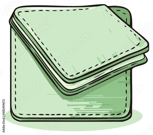 Vector illustration of neatly folded green cloth napkins with stitched edges