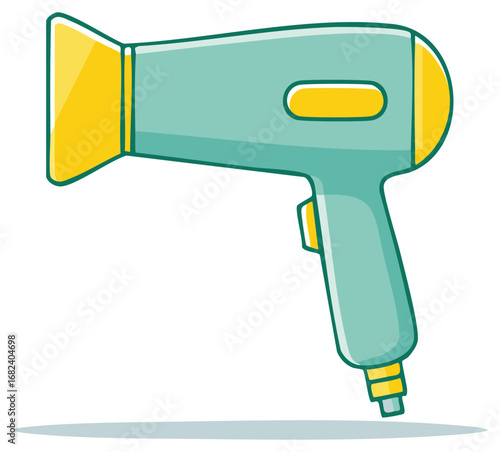 Cute cartoon hairdryer illustration for hair care and styling concepts.
