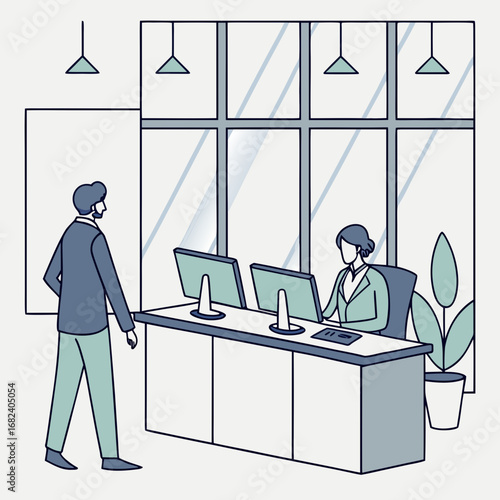 Illustration of reception desk in modern office
