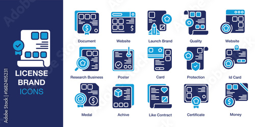 License Brand icon set. Containing license, brand, intellectual, patent, property, and more. Solid vector icons collection. Vector illustration.