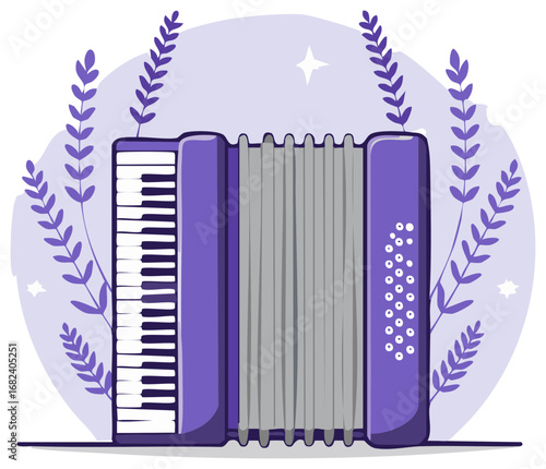 Purple Accordion with Lavender and Stars Illustration