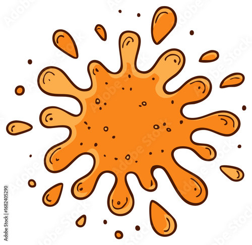 Vibrant orange paint or juice splat messy fun design element