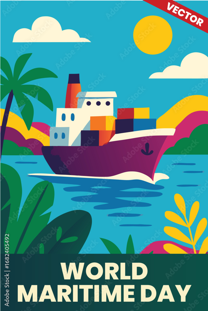 Naklejka premium World Maritime Day: The Power of Shipping: A Day to Appreciate the Global Network of Maritime Transport and Its Impact on the Economy