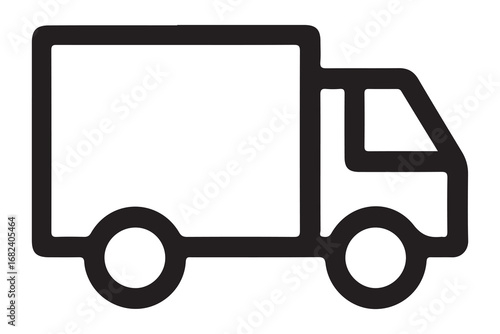 Simple black silhouette of a delivery truck with a cargo box on a white background