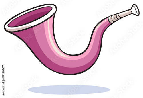 Bright Pink Curved Musical Horn Instrument Vector Graphic Illustration