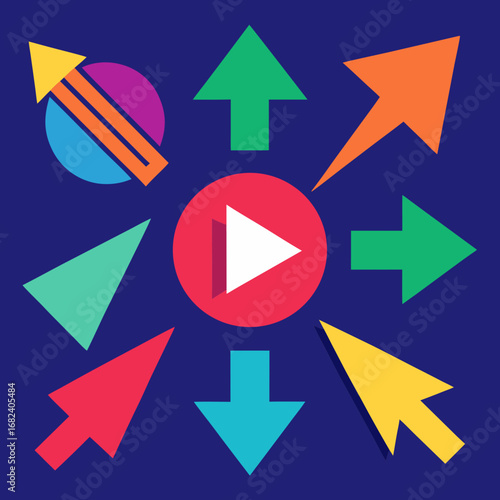 Vector arrows and cursor pointers in bold colors for YouTube thumbnails and clickbait style.