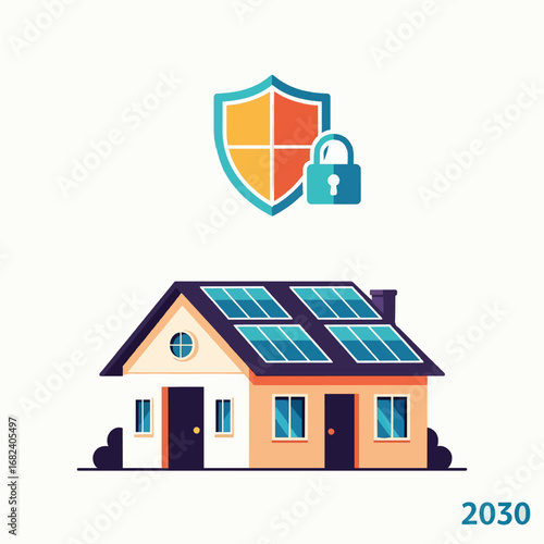Solar panels on home roof  Minimal Flat Vector Illustration for real estate, home, construction, templates, and brandless design