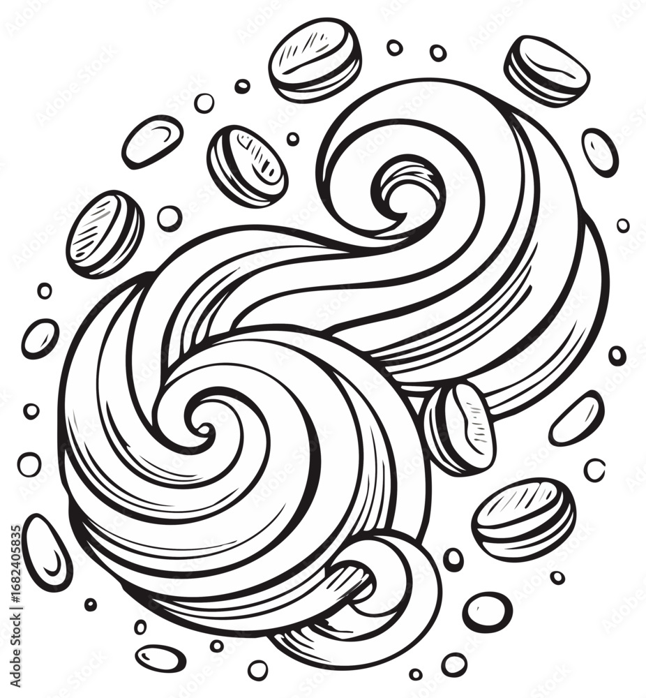 Fototapeta premium Decorative swirling design with coffee beans, vector illustration