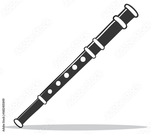 Simple flute icon black and white vector of a woodwind musical instrument
