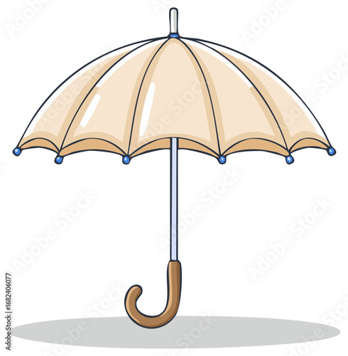 Beige umbrella with hook handle, protection from rain and sun, weather gear, accessory