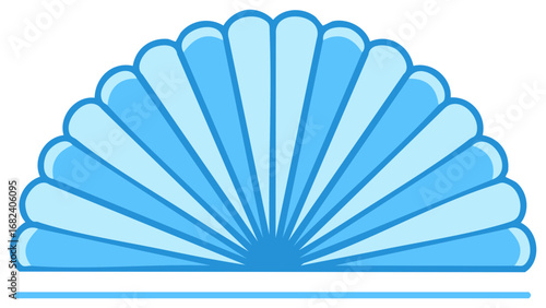Stylized Light Blue Half Sunburst Radiating Pattern or Geometric Seashell Design Element with Lower Horizontal Line