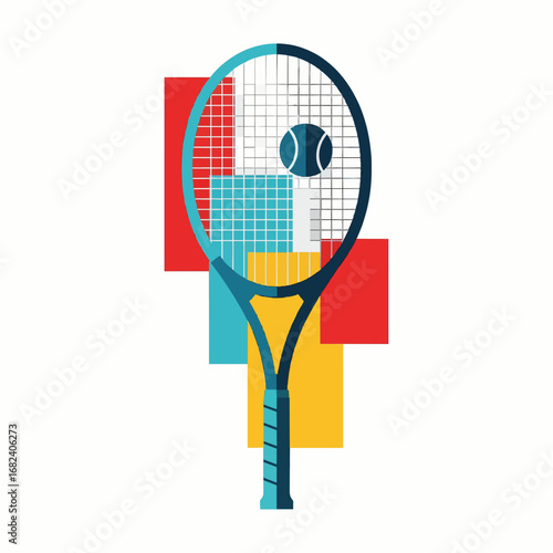 Tennis racket with ball  Minimal Flat Vector Illustration for fitness, training, sports, templates, and brandless design