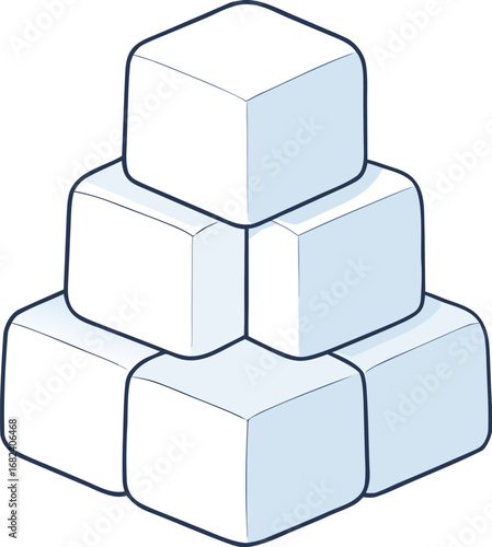 Stacked ice cubes vector illustration refreshing coolness beverage ingredient geometric shapes transparent background