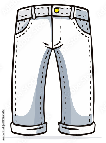 Cartoon illustration of light blue denim capri pants with rolled up cuffs