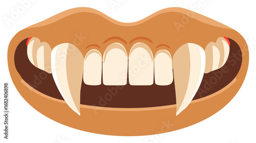 Cartoon vampire fangs scary mouth illustration with sharp teeth and red gums